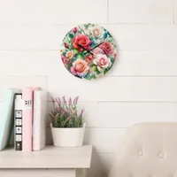 Whimsical Rose Pattern Large Clock