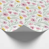 Spring Summer Yellow Pink Purple Floral Watercolor Wrapping Paper