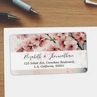 Watercolor Cherry Blossom Floral Girly Script Name Label