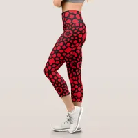 Red and Black Snowflake pattern Capri Leggings