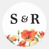 Summer Golden Poppy Wedding Classic Round Sticker