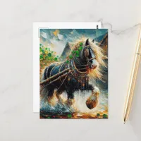 Beautiful Gypsy Vanner Pulling a Cart of Shamrocks Postcard