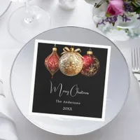 Christmas party black red gold baubles napkins