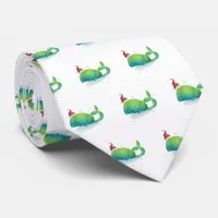 Cute Watercolor Whale with Santa Hat Neck Tie