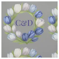 Elegant Watercolor Tulip Wreath Wedding Blue Ivory Fabric