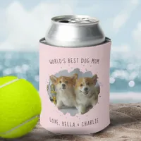 Cute Custom Pet Photo Splash Best Dog Mom Pink Can Cooler