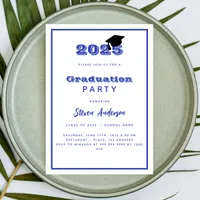 White blue graduation party 2025 invitation