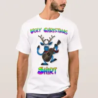 Funny Guitar Playing Reindeer Ugly Christmas Shirt