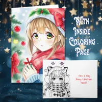 Personalized Anime Girl Coloring Page Christmas Card