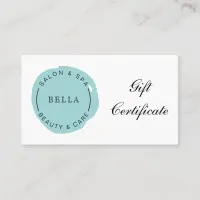 Minimal Modern Aqua Salon Spa Gift Certificate