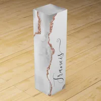 White and Rose Gold Agate Personalized Wine Box