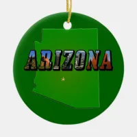 Arizona Map and Picture Text Ceramic Ornament