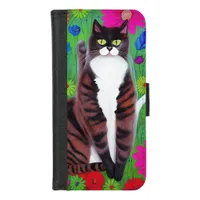 Funny Abstract Black and White Whimsical Cat iPhone 8/7 Wallet Case