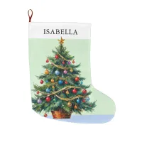 Retro Personalized Festive Xmas Tree Large Christmas Stocking