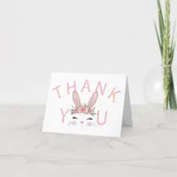 Pink Glitter Floral Bunny Thank You Cards