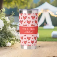 Red Hearts on Pink Child's Coloring Pattern Insulated Tumbler