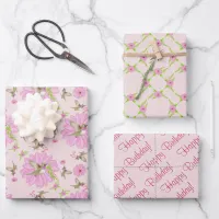 Pink and Green Nostalgic Floral Wrapping Paper Sheets