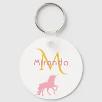 Unicorn rose gold white monogram name keychain