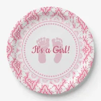 It's a Girl Pink & White Lacey Baby Shower Plates