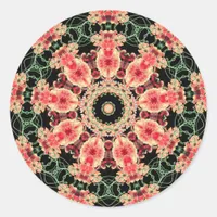 Pink & Dark Green Fractal Kaleidoscope Classic Round Sticker