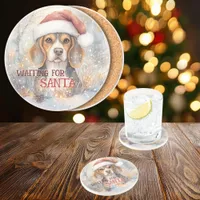 Beagle Waiting For Santa Watercolor Christmas Coaster