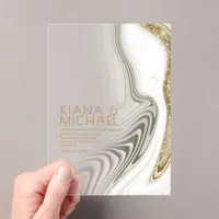 Abstract Glitter Strata Wedding Ivory ID903 Acrylic Invitations