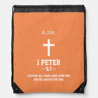 Orange Dot Pattern Bible Chapter Verse Christian Drawstring Bag