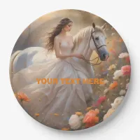 Bride & White Stallion Horse Standing in a Meadow Paper Plates