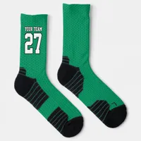 Sports Team Number Green White Dotted Basketball Socks