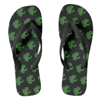 Flip Flops - Green Clover Leaves on Black