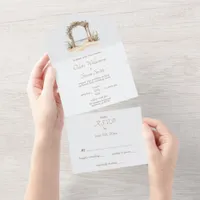 Elegant Watercolor Beach Arch Budget Wedding All In One Invitation