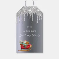 Christmas party silver glitter red sleigh name gift tags