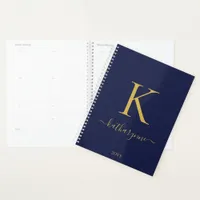 Modern Navy Blue and Gold Monogram Planner