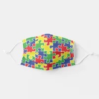 Cute Rainbow Autism Puzzle Pieces Pattern Adult Cloth Face Mask