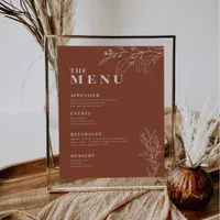 Terracotta Boho Wedding Menu with floral artwork