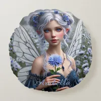 Beautiful September Fairy in Asters Round Pillow