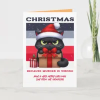 Minimal Mayhem Funny Cat Retro Christmas Photo Holiday Card