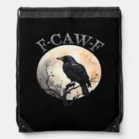 F Caw F Funny Bird Moon Minimal Clean Style Drawstring Bag