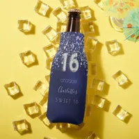 Sweet 16 navy blue silver glitter name bottle cooler