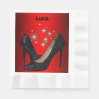 Black Glitter High Heel Shoe on Red | Napkins