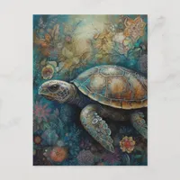 Sea Turtle in Flowers Postcard