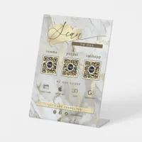 White Marble Gold Agate 3 Qr Code Scan To Pay Pedestal Sign