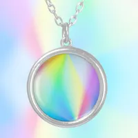 Modern faux iridescent pastel rainbow coloreds silver plated necklace