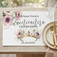 Quinceañera Tiara Pink Floral Paper Placemat