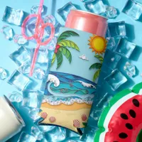 Palm Trees on the Beach  Seltzer Can Cooler