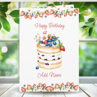 Watercolor Birthday Cake Personalized Card