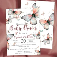 Elegant Whimsical Pastel Butterflies Baby Shower Invitation