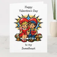 Large Happy Valentine's Day Retro Pop Art Vintage Card