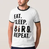 Eat Sleep Bird Repeat Birder's White and Black  T-Shirt