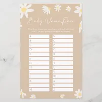 Beige Name Race Baby Shower Game card